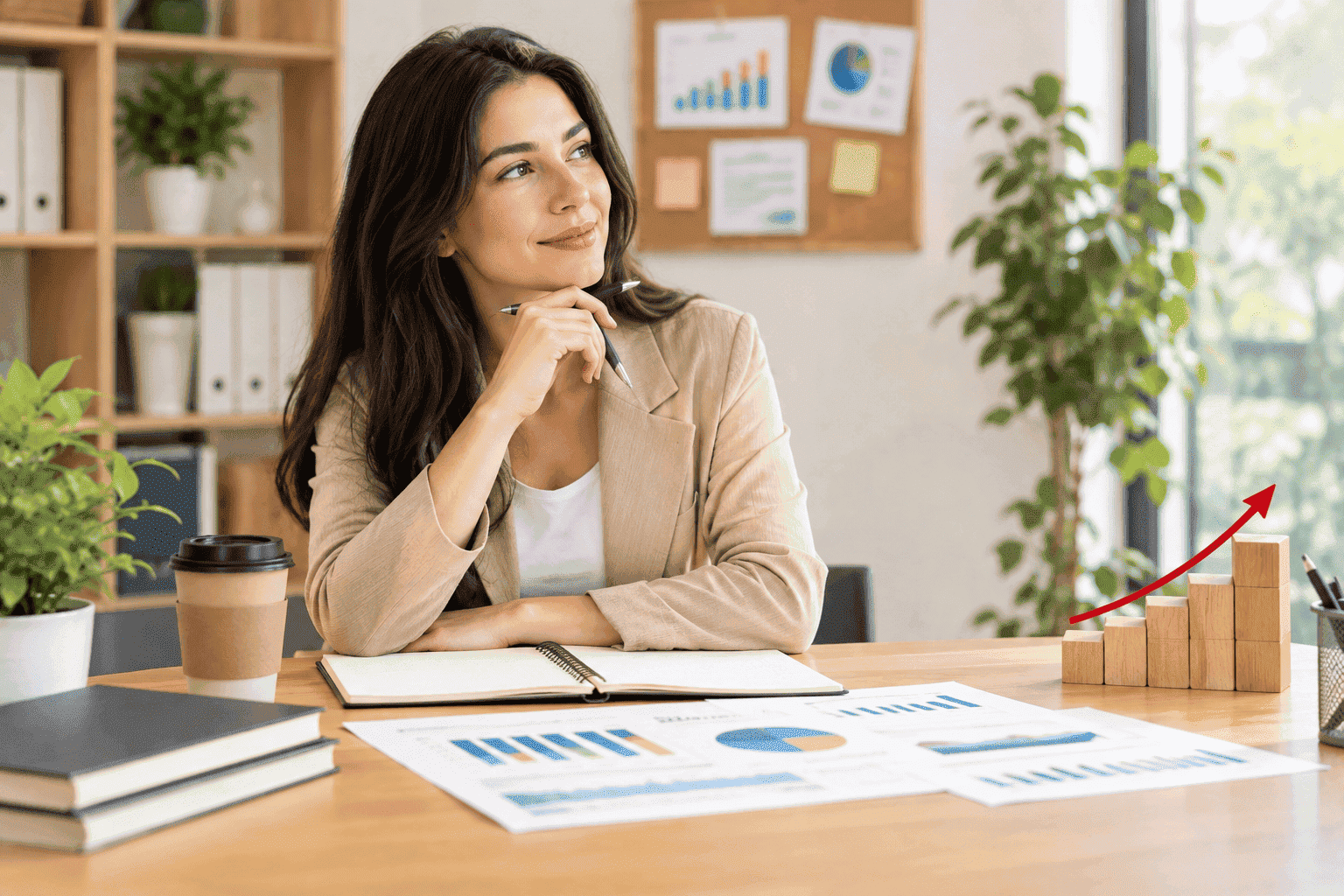 Businesswoman analyzing Digital Growth Strategy and business performance with charts