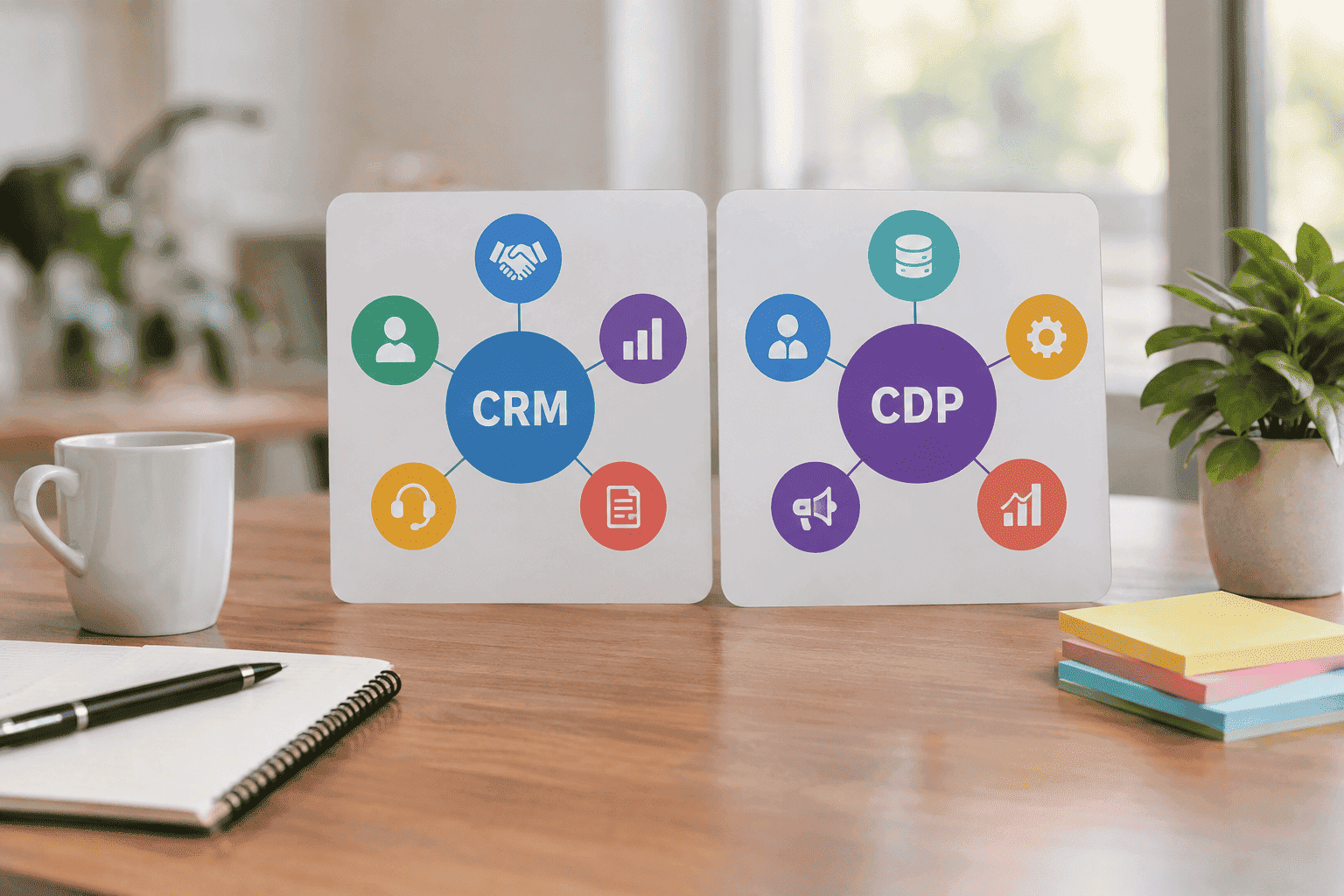 CRM vs CDP comparison showing customer relationship management and customer data platform concepts